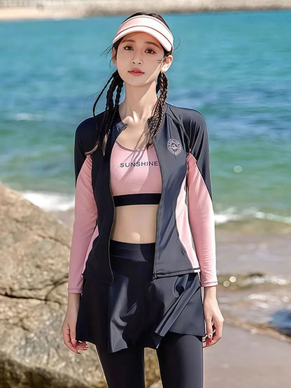 Women's Swimming Suit 2025 New Style Four-Piece Conservative Bikini Long Sleeve Long Pants Surfing Snorkeling Mother Suit