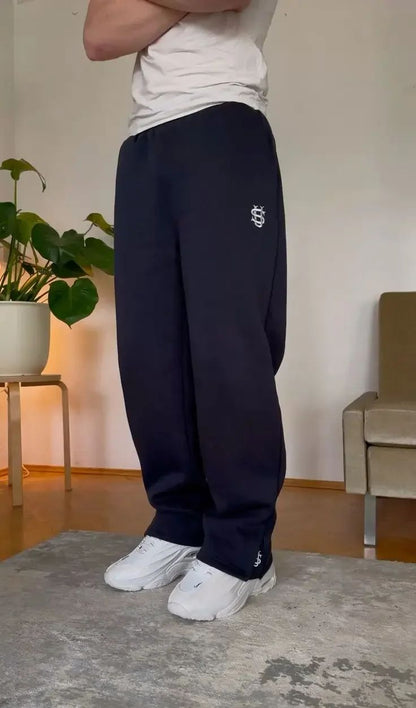 Calça Moletom Bordada Su Jogger Hip Hop Rosa Casual Cintura Elástica Masculina Americana Marinho Y2K Moeda Berlim Street Estilo Anos 2000