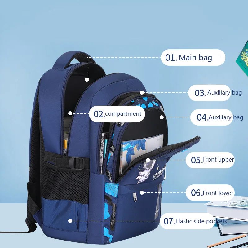 Mochila Infantil 2-16Anos Mochilas Escolares para Meninos Astronauta Mochila Escolar Impermeável para Meninos do Ensino Fundamental Mochila Infantil