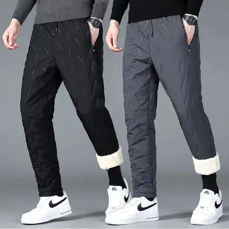 Outdoor Men Thick Fleece Baggy Pants Sherpa Lined Waterproof Sweatpants Windproof Casual Pants Lambswool Warm Active Trousers
