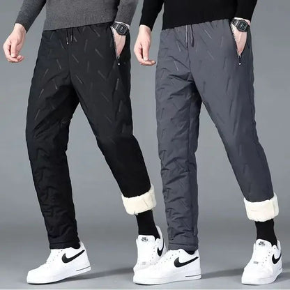 Outdoor Men Thick Fleece Baggy Pants Sherpa Lined Waterproof Sweatpants Windproof Casual Pants Lambswool Warm Active Trousers