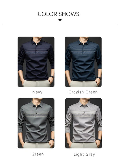 BROWON Polo Tee Shirt for Man 2025 Autumn New Luxury Men Long Sleeve T shirt Business Casual Slim Tops for Man Designer Clothes