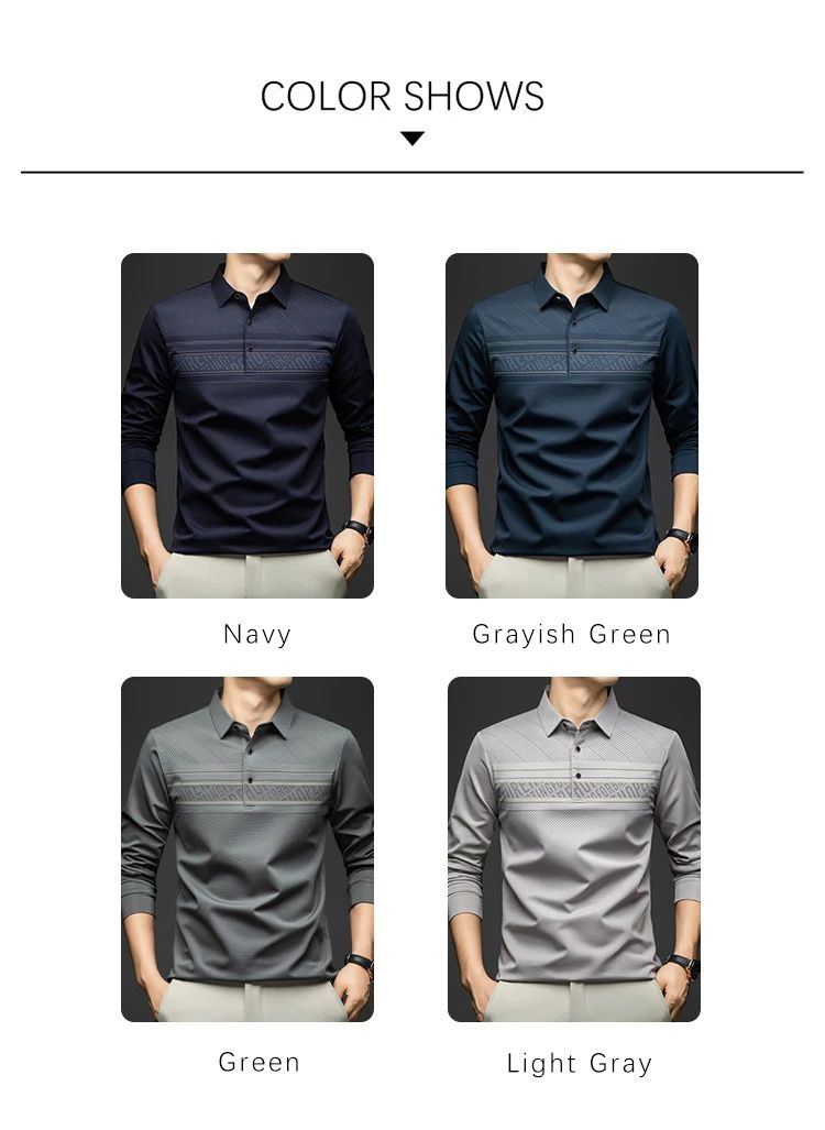 BROWON Polo Tee Shirt for Man 2025 Autumn New Luxury Men Long Sleeve T shirt Business Casual Slim Tops for Man Designer Clothes