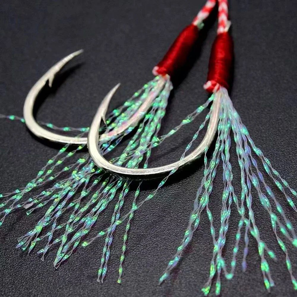 10 pçs/Lote Anzol Auxiliar Cast Jig Aço Carbono Ângulo Farpa Rosca Pena Isca Pesca Lento Jigging Mar Pesca Anzol