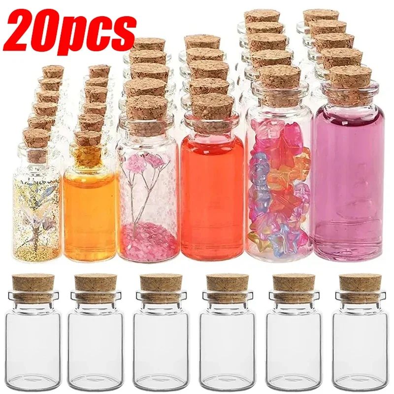 20/10PCS Cork Stopper Glass Bottles DIY Birthday Gift Transparent Empty Message Wishing Bottle Christmas Wedding Party Decor