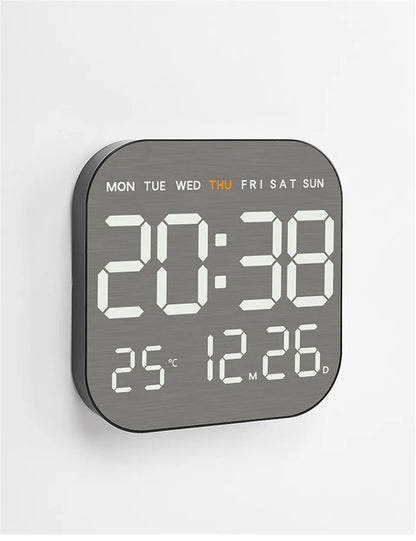 Mirror Brushed Finish Wall Clock Premium Feel Silent Wall Clock Table Alarm Clock Temp Display Bedroom Office Living Room Decor