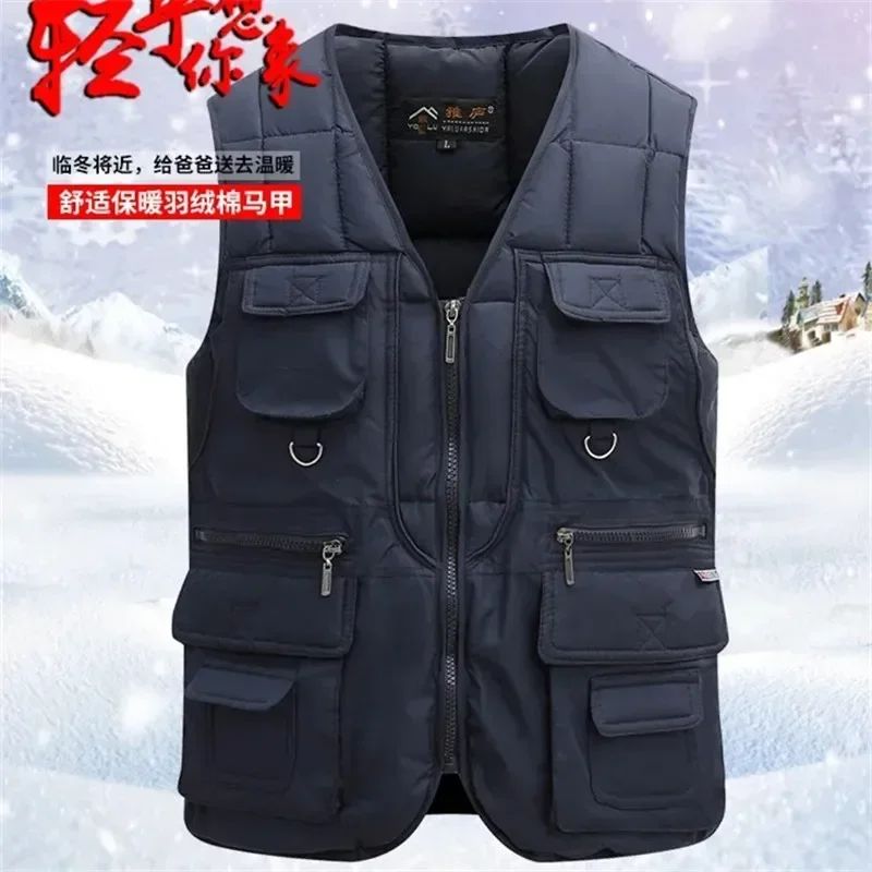 Jaqueta Colete Masculino de Inverno Grosso Quente com Vários Bolsos, Colete de Pesca de Caça, Colete Tático Masculino ao Ar Livre, Casacos Quentes Sem Mangas com Zíper