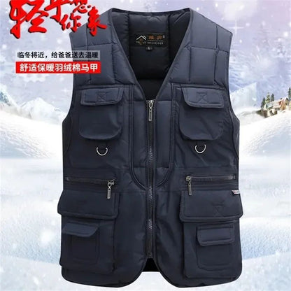 Jaqueta Colete Masculino de Inverno Grosso Quente com Vários Bolsos, Colete de Pesca de Caça, Colete Tático Masculino ao Ar Livre, Casacos Quentes Sem Mangas com Zíper