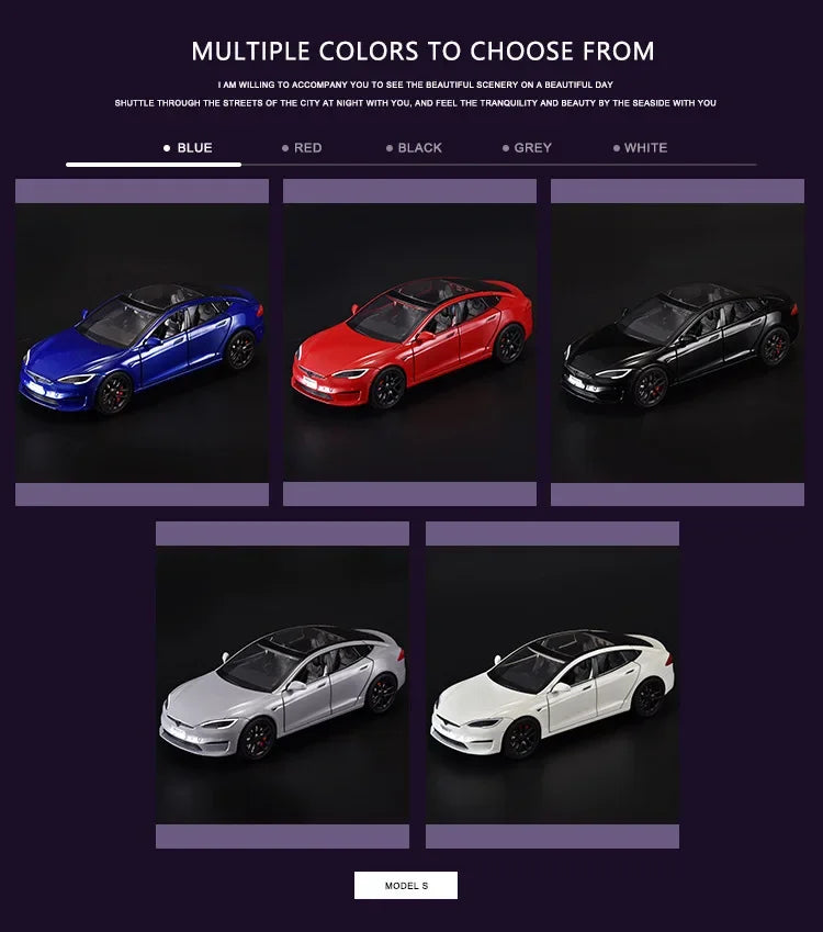 1:24 Tesla Model S Miniatures Simulation Alloy Metal Diecast Model Car Sound & Light car Toys for Kids Gifts for Boyfriend C270
