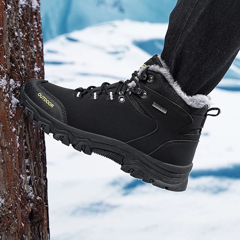 New Men Winter Snow Boots For Waterproof Leather Sneakers Super Warm Men's Boots Outdoor Male Hiking Boots Work Shoes Big Size