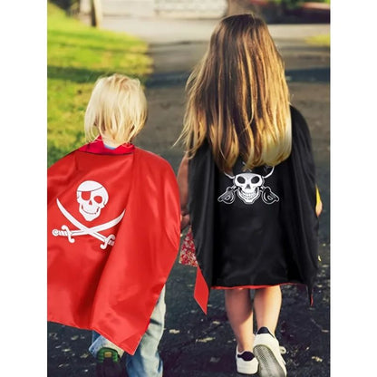 3-12Y  Pirate Skull Cape Toddler Play House Dress Up Cape Printed Pattern Holiday Performance Fashion Suit Halloween Party Gift