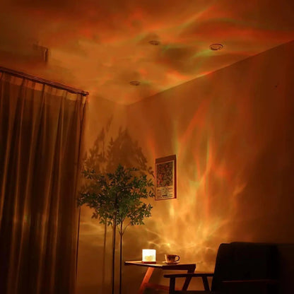 Ocean Wave Aurora Projector Light USB Remote RGB Water Ripple 16 Colors Night Light Home Office Bar Living Room Ambient Light