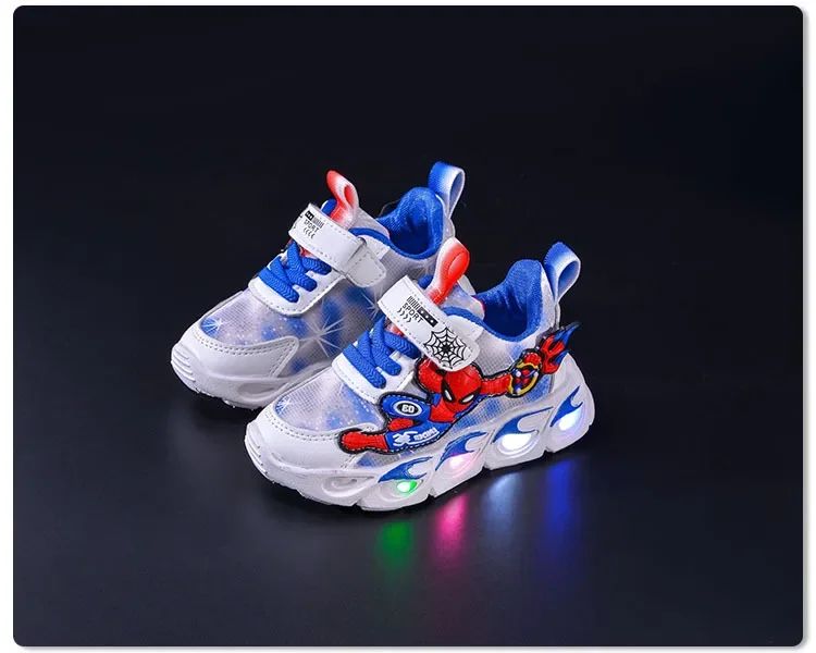 Disney Fashion Spiderman Baby Boys Spring/Autumn Lighted Trendy Kids Boy Sports Casual Children's Sneakers