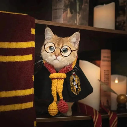 Capa de Halloween Cosplay Roupinha de Cachorro Fofa Manto Mágico Colegial Pequeno Óculos Gravata Acessórios para Pescoço Xale para Pet Roupinha de Outono