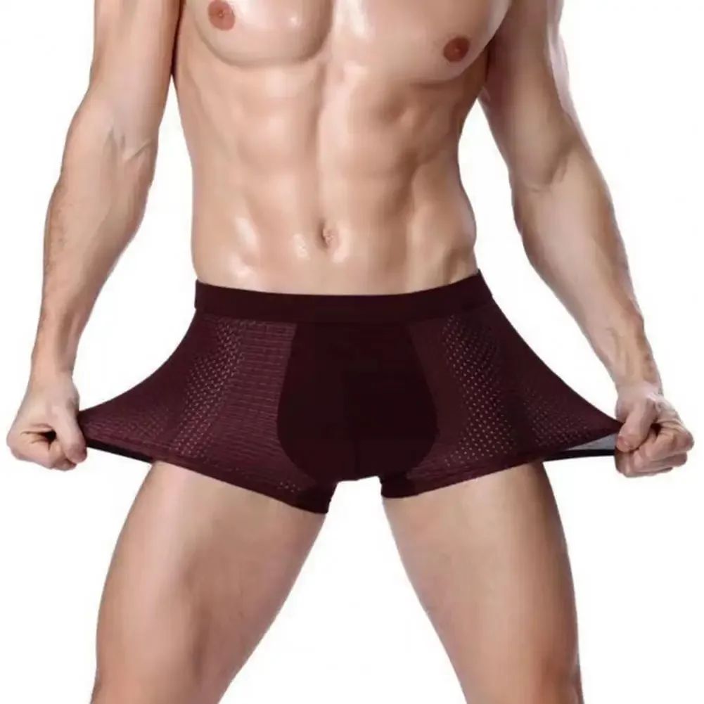 Men Breathable Boxers Ice Silk Mesh Men's Boxers Soft Breathable Underwear with Moisture-wicking Technology U Design for Comfort