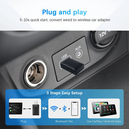 Adaptador Sem Fio Carplay Android Auto para Toyota Mazda Nissan Camry Suzuki Subaru Citroen Audi Mercedes Kia Ford Opel Spotify BT