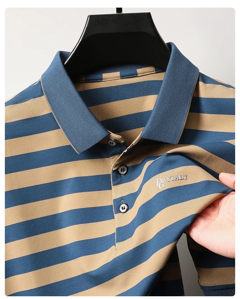 Personalized Striped Color Blocked Men's Short Sleeved Polo Shirt Fashion Brand Exquisite Embossed Summer Casual Collar T-shirt
