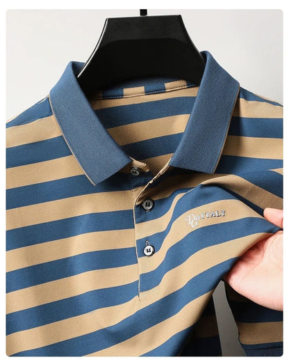 Personalized Striped Color Blocked Men's Short Sleeved Polo Shirt Fashion Brand Exquisite Embossed Summer Casual Collar T-shirt
