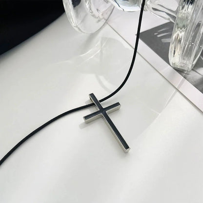 Colar Minimalista Preto e Branco Cruzado com Temperamento de Nicho para Homens e Mulheres, Pingente de Couro de Luxo
