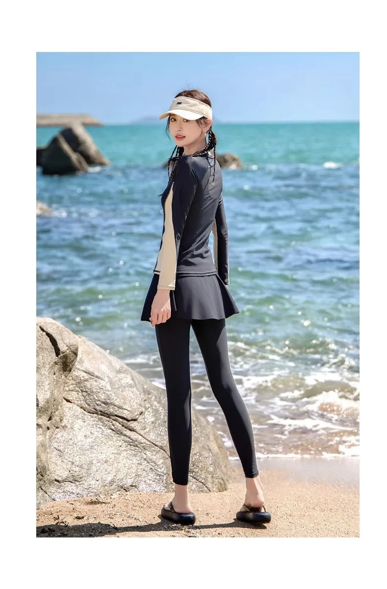 Women's Swimming Suit 2025 New Style Four-Piece Conservative Bikini Long Sleeve Long Pants Surfing Snorkeling Mother Suit