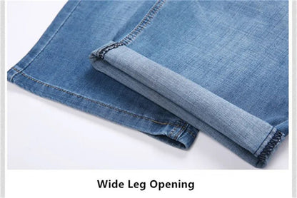 Summer Shorts Calf Length Trousers Plus Size 48 42 Men Denim Elastic Stretched Thin Jean Oversized Classic Straight Streetwear