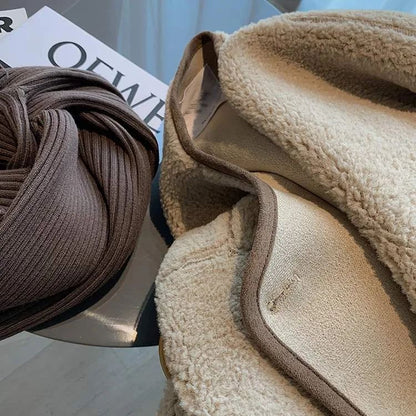 Korean Style Short Lamb Fur Jacket Women's Crew Neck Lazy Style Outerwear Autumn Winter New Arrival Soft Cozy round Neck Top