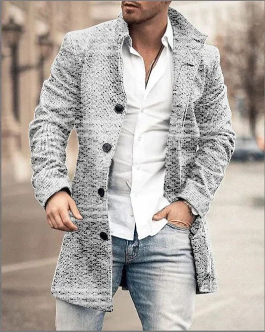 Pop European And American Woolen Overcoat For Autumn And Winter. Korean Style Fashionable Men's Stand-up Collar Woolen Overcoat.