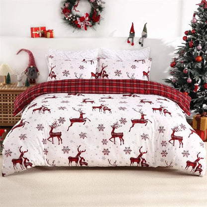Merry Christmas Duvet Cover Christmas Elk Snowflakes Red Bedding Set Happy New Year Quilt Cover Holiday Gifts Bedroom Decoration
