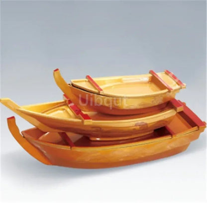 Black red sushi sashimi boat ice food seafood plate salmon sashimi tray Creative Japanese food container sushi barrel decor boat