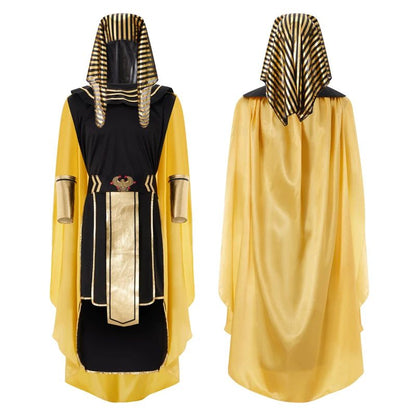 Men Egyptian Costume Set 7 Pcs Golden Trim Tank Tops Skirt Arm Sleeves Headwear Necklace Outfits Cosplay Party Outfits