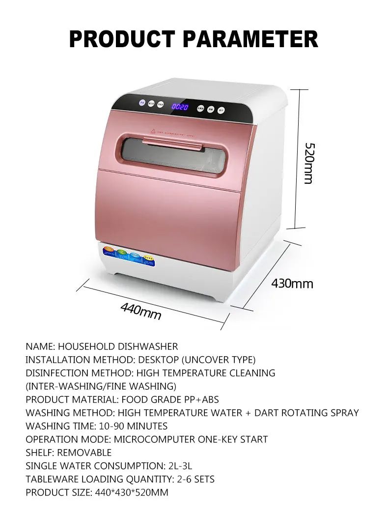 Portable Mini Dishwasher Countertop Automatic Tableware Washer Sterilizer Smart Kitchen Appliance for Home Office Compact