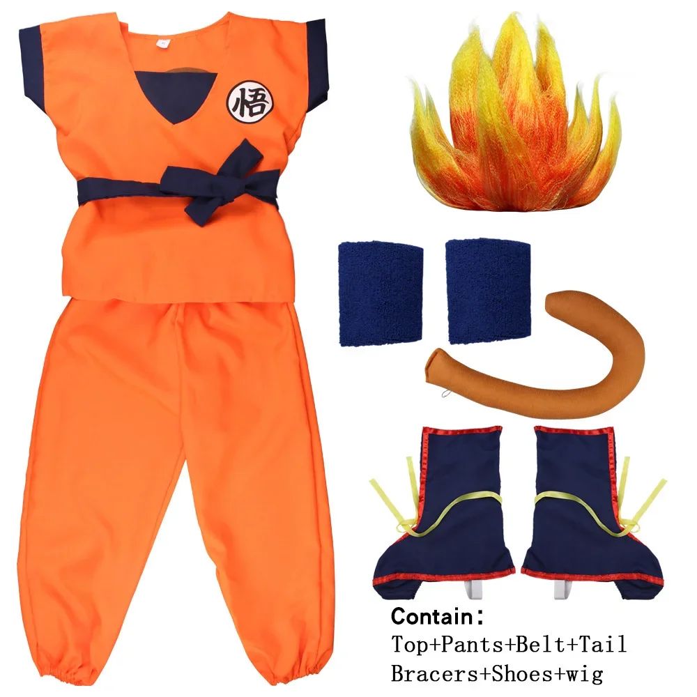 Adult Kids Son Goku Gui Carnival Cosplay Anime Costumes Halloween parties and Holiday Including Tail Wrist Wig Blue Gold Design