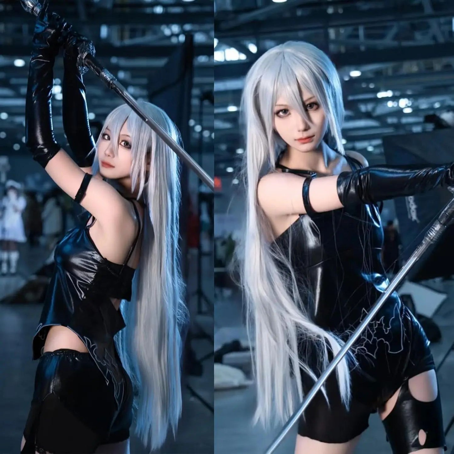 Peruca Sintética Branca Longa para Cosplay de Anime Festa de Halloween Peruca Lisa Esbranquiçada com Franja