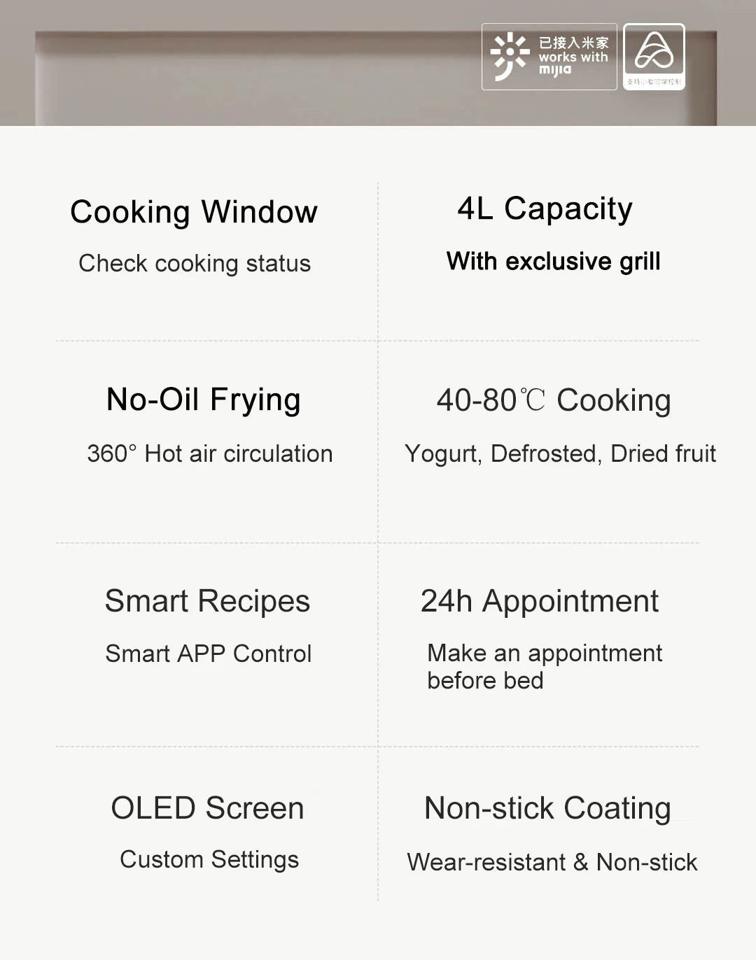 Fritadeira de Ar Inteligente XIAOMI MIJIA Pro 4L Forno Quente Visor Janela APP Temporizador Tela OLED Sem Óleo Fritadeira de Ar Quente 360°