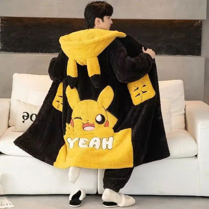 Gengar Pajamas Suit Anime Pokemon Winter Coral Fleece Nightgown Large Size of Thickened Warm Cartoon Men Hooded Home Suit Set