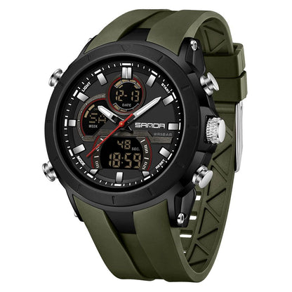 SANDA Mens Watches Countdown Waterproof Alarm Clock Wristwatch Multifunctional Luminous Men Quartz Digital Watch Alarm Clock