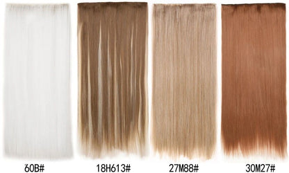 16 Presilhas em Apliques de Cabelo 60cm de Comprimento Liso Penteado Sintético Loiro Preto Perucas Resistente ao Calor Cabelo Falso 6Pçs/Conjunto