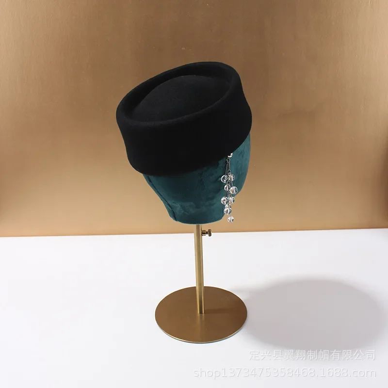 Autumn Winter Women Wool Fedoras Hats Elegant French Hard Top Concave Top Felt Berets Hat  Wedding Fascinator Party Pillbox Cap