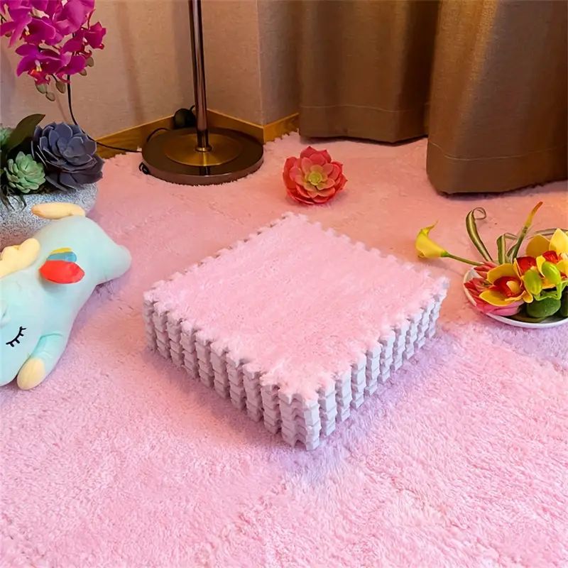 12Pcs Foam Puzzle Floor Mat Mat Interlocking Fluffy Playmat Plush Area Mat for Home Game Room Bedroom Decoration 30*30*1CM