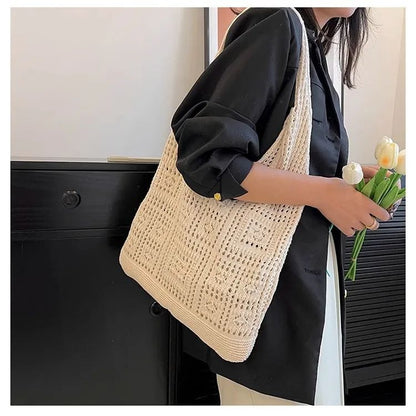 Bohemian Crochet Tote Bag for Women Handwoven Macrame Shoulder Bag with Hollow Knit Design Elegant Christmas Gift for Her, Beach