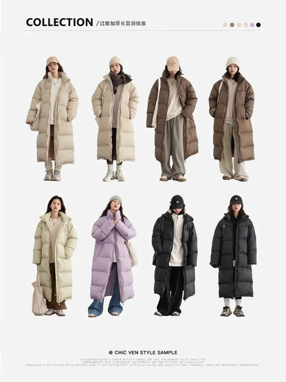 CHIC VEN Women Down Coats Loose Thick Stand-up Collar New Long Thick Down Jacket 80 White Duck Down Female Outerwear Winter 2024