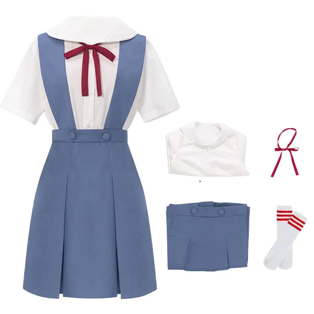 Rei Ayanami Cosplay Costume Asuka Langley Soryu Cosplay  Women School Uniform Dresses Wig Hair Clips Halloween Loli Clothing