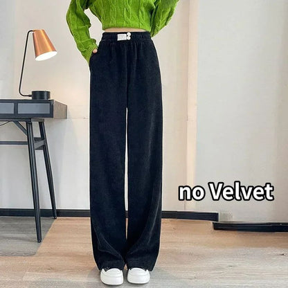 Pants Women Thickened Lamb Fleece Wide Leg Pants Plus Velvet Women's Autumn Winter Fashion Loose Pants Cashmere Casual Pants
