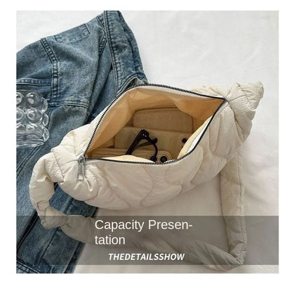 Puffer Shoulder Bag for Women Soft Down Cotton Padded Tote Handbag Purse Quilted Cross Body Bag Solid Color Bubbles Cloud Bag