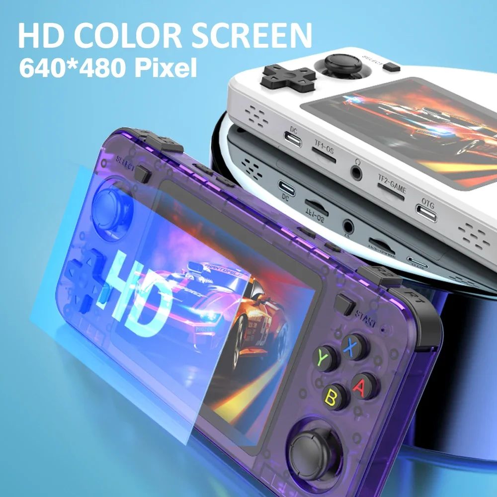 BOYHOM Green R3 6H Retro Video Game Console 3.5‘’ IPS Screen RK3326 3000 mAh Open Linux System Portable Player 64GB 128GB