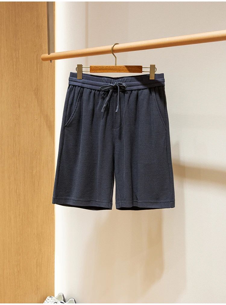 LP high-grade custom-woven cotton fabric summer men's casual elastic waist drawstring sports shorts