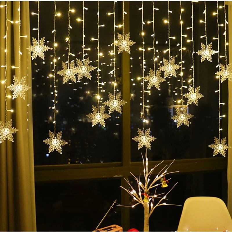 Solar Ice Strip Snowflake String Light Christmas Tree Decoration Light Winter Festival Light for Christmas Halloween Decor