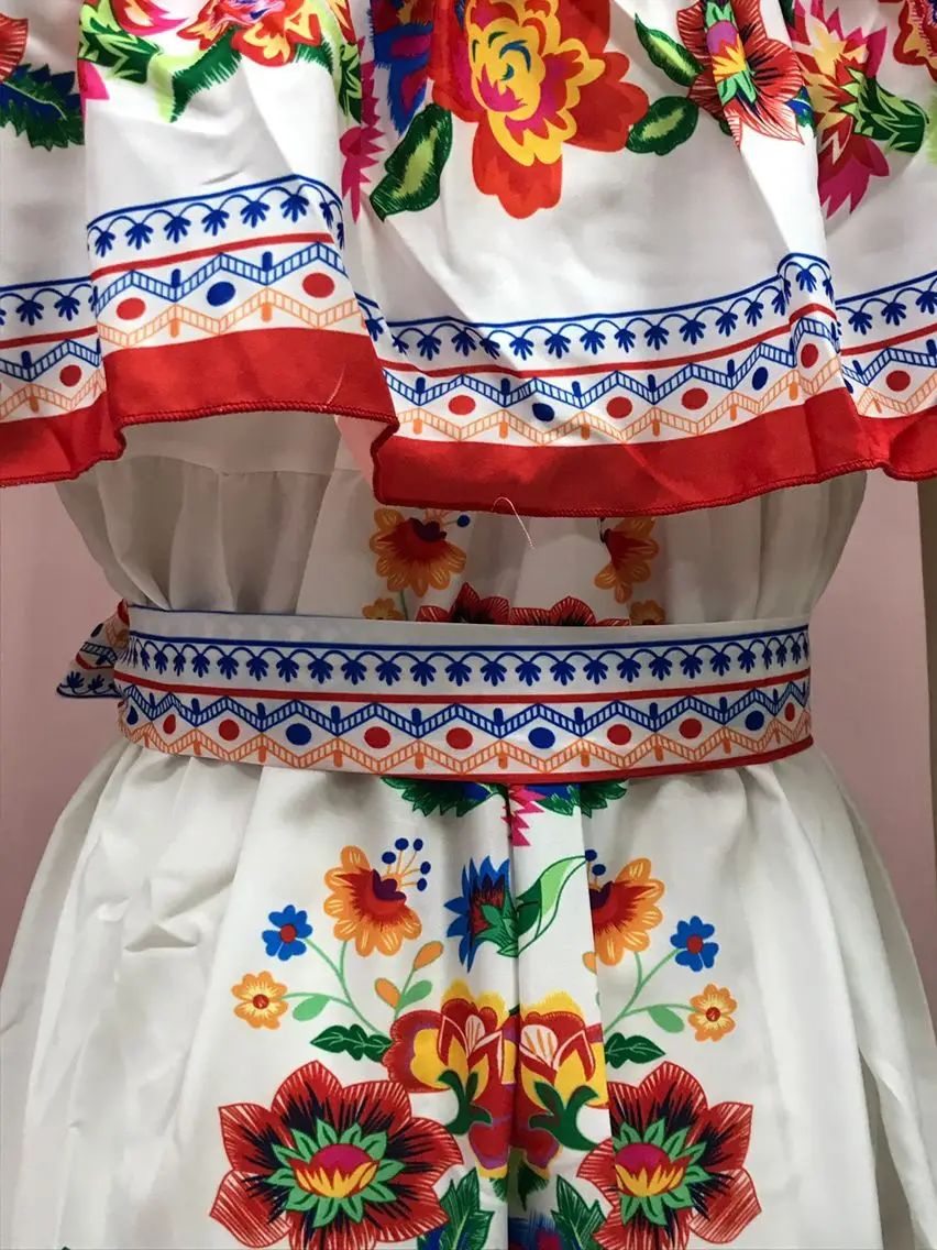 2024 Spring Summer New Independent Stand Amazon Off-shoulder Red Flower Printing Long Dress Oversized Wide Hemline Sleeveless