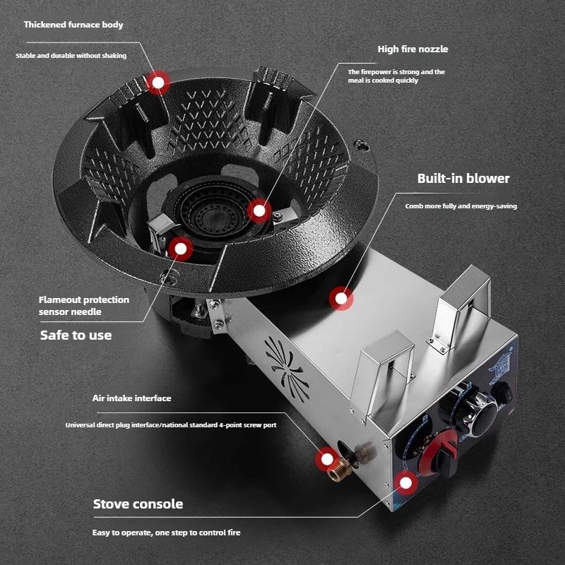 Fogão de Baixa Pressão com Chama Forte, Proteção contra Extinção de Chamas por Ventilador, Tubulação de Gás Natural, Fogão Comercial a Gás com Economia de Energia