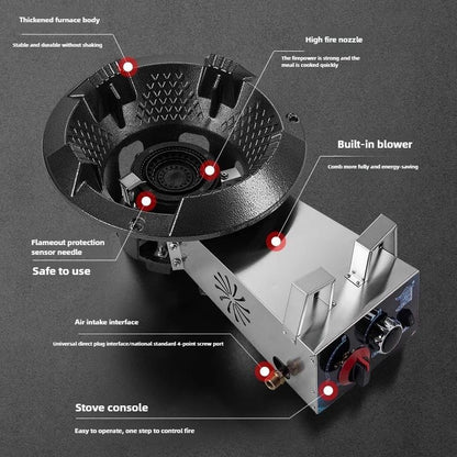 Fogão de Baixa Pressão com Chama Forte, Proteção contra Extinção de Chamas por Ventilador, Tubulação de Gás Natural, Fogão Comercial a Gás com Economia de Energia